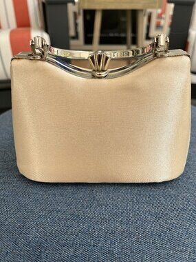 Vintage SASHA Champagne Gold Satin Evening Bag with Hideaway Chain Strap